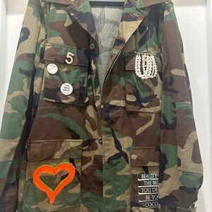 Camouflage Jacket with Patches and Embellishments